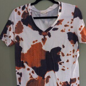 Western cow print v neck ladies fit top